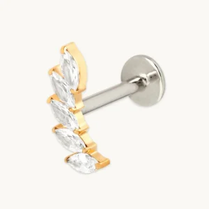 Curved Marquise Titanium Piercing Stud in Gold