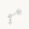 Diamond Bezel Charm Piercing Stud in Solid White Gold