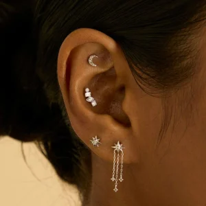 Diamond Bezel Cluster Piercing Stud in Solid White Gold