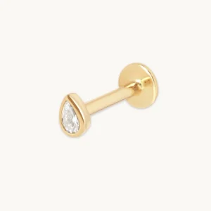 Diamond Bezel Pear Piercing Stud in Solid Gold