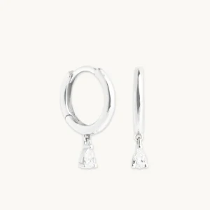Diamond Charm Huggies in Solid White Gold