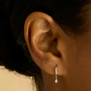 Diamond Charm Huggies in Solid White Gold
