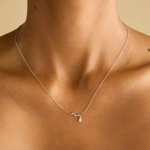 Diamond Marquise Drop Pendant Necklace in Solid White Gold