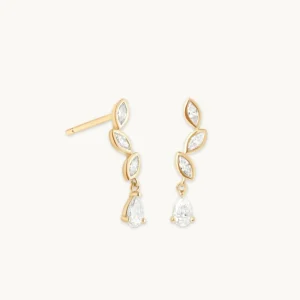 Diamond Marquise Drop Studs in Solid Gold
