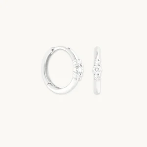 Diamond Trilogy Hoops in Solid White Gold