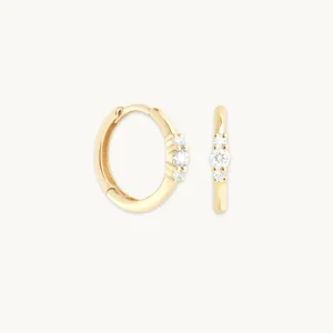 Diamond Trilogy Hoops in Solid Gold