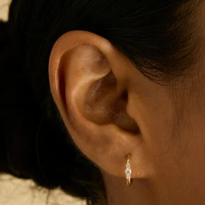 Diamond Trilogy Hoops in Solid Gold