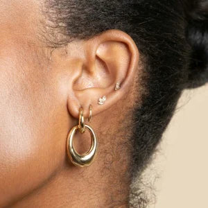 Dome Link Hoops in Gold