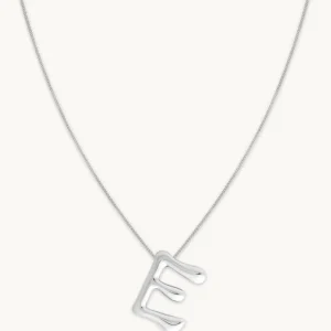 E Initial Bold Pendant Necklace in Silver