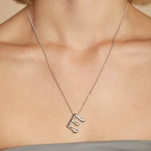 E Initial Bold Pendant Necklace in Silver