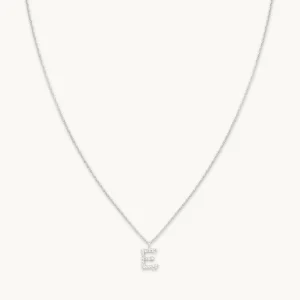 E Initial Pavé Pendant Necklace in Silver