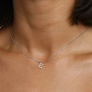 E Initial Pavé Pendant Necklace in Silver