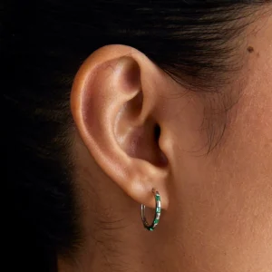 Emerald Baguette Hoops in Solid White Gold