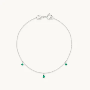 Emerald Charm Bracelet in Solid White Gold