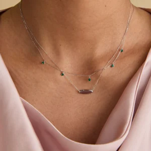 Emerald Charm Necklace in Solid White Gold
