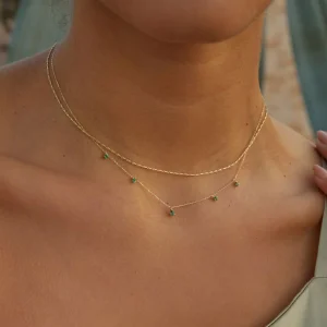 Emerald Charm Necklace in Solid Gold