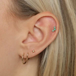 Emerald Curved Piercing Stud in Solid Gold