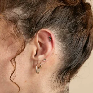Emerald Curved Piercing Stud in Solid Gold