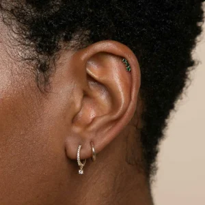 Emerald Curved Piercing Stud in Solid Gold