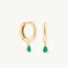 Emerald Pear Charm Huggies in Solid Gold