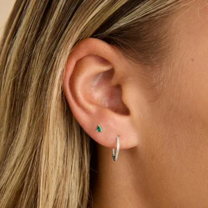 Emerald Pear Piercing Stud in Solid White Gold