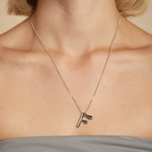 F Initial Bold Pendant Necklace in Silver