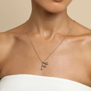 F Initial Bold Pendant Necklace in Gold
