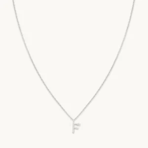 F Initial Pavé Pendant Necklace in Silver
