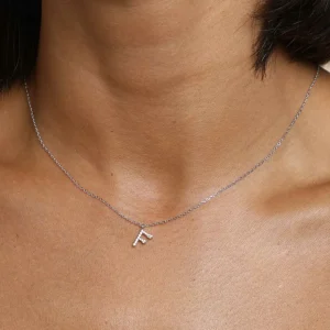 F Initial Pavé Pendant Necklace in Silver