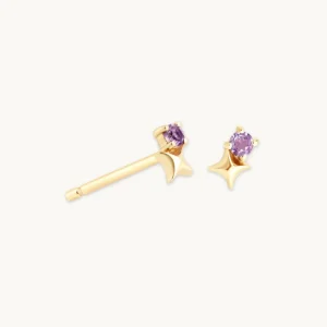 February Amethyst Birthstone Earrings in Solid Gold