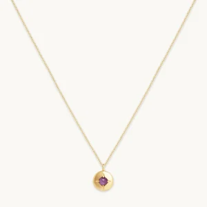 February Amethyst Birthstone Necklace in Solid Gold