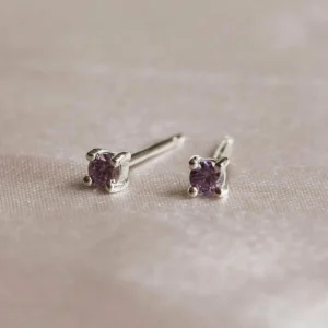 February Birthstone Stud Earrings in Silver with Amethyst CZ