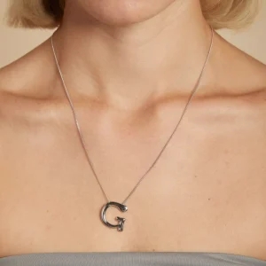 G Initial Bold Pendant Necklace in Silver