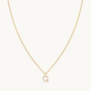G Initial Pavé Pendant Necklace in Gold