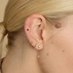Garnet Heart Piercing Stud in Solid Gold