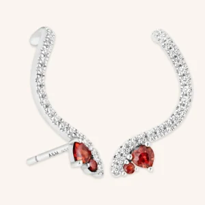 Garnet Serpent Climber Studs in Silver