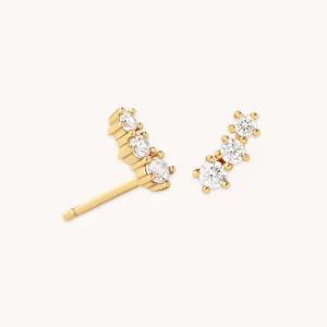 Glimmer Crystal Climber Stud Earrings in Gold