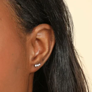 Glimmer Crystal Climber Stud Earrings in Silver