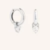 Heart Crystal Charm Huggies in Silver