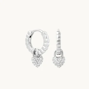 Heart Pavé Charm Huggies in Silver