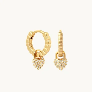 Heart Pavé Charm Huggies in Gold