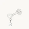 Heart White Topaz Piercing Stud in Solid White Gold