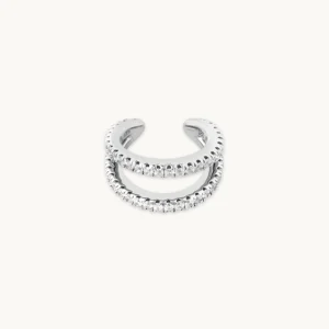 Illusion Double Crystal Ear Cuff in Silver