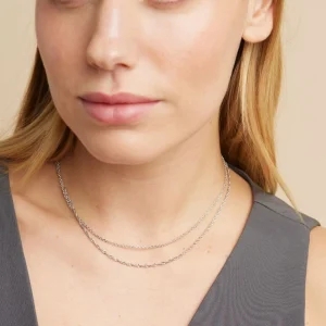 Illusion Twist Double Chain Necklace in Silver