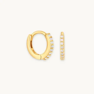 June Birthstone Huggies in Gold with Moonstone CZ