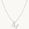 M Initial Bold Pendant Necklace in Silver