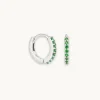May Birthstone Huggies in Silver with Emerald CZ