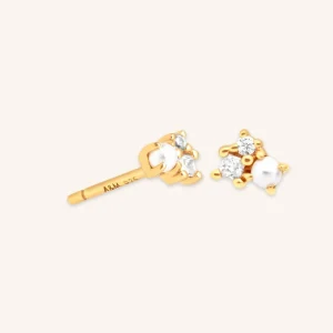 Pearl & Crystal Studs in Gold