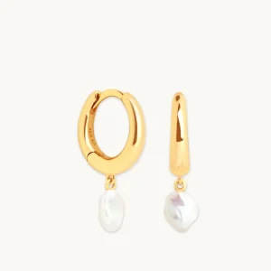 Pearl Charm Huggies in Gold