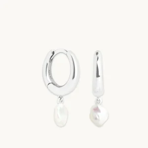 Pearl Charm Huggies in Silver